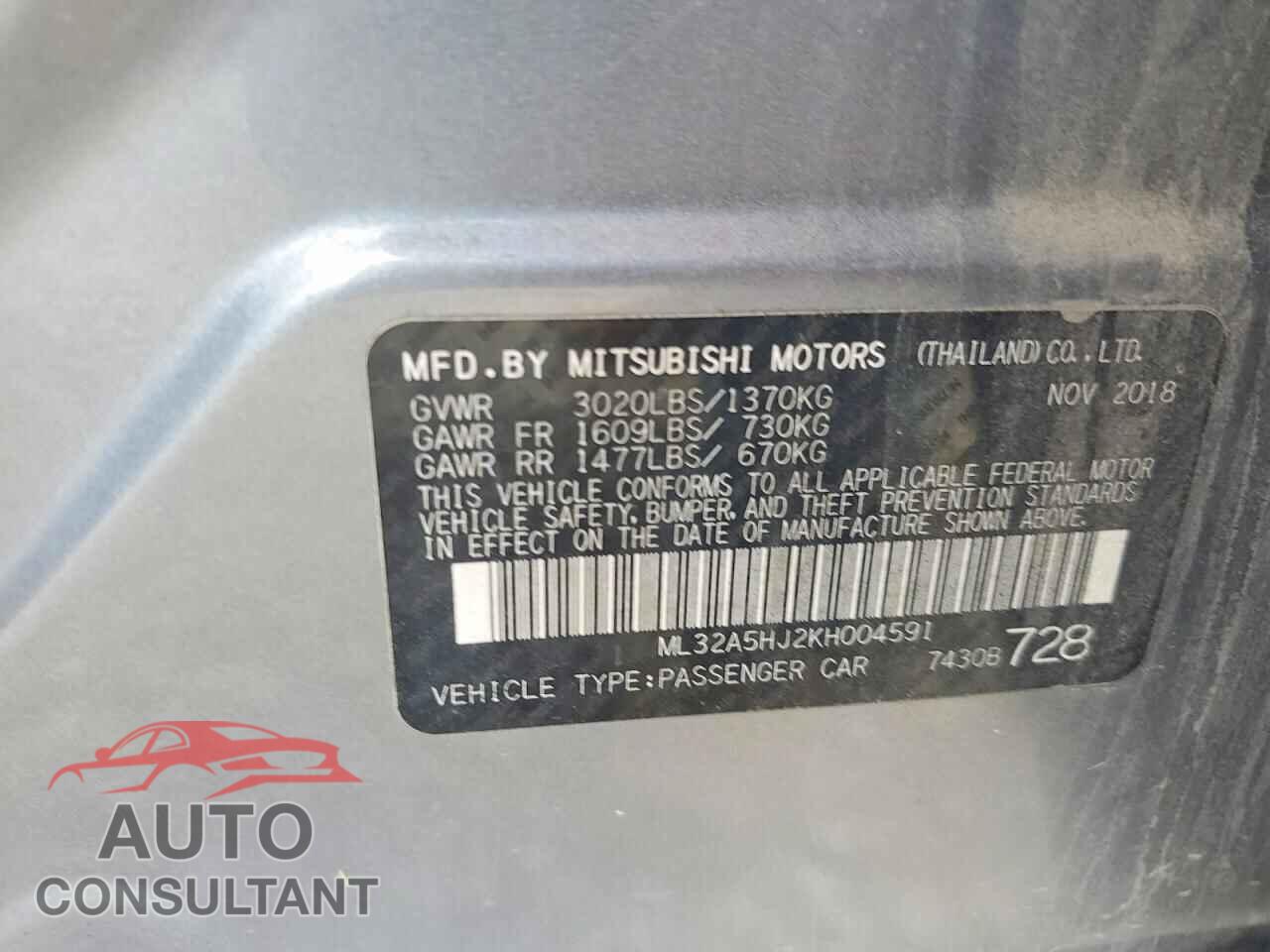 MITSUBISHI MIRAGE 2019 - ML32A5HJ2KH004591