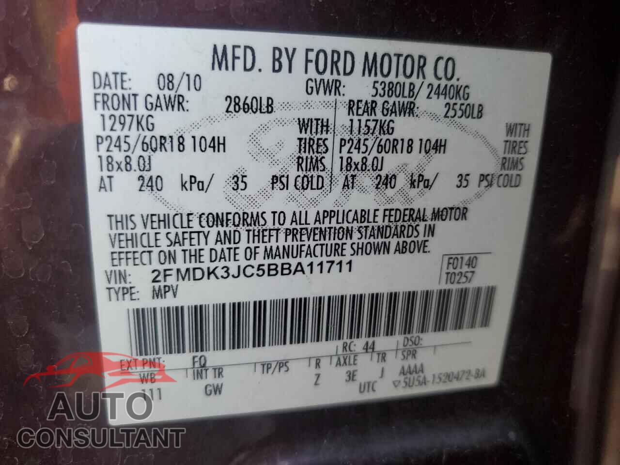 FORD EDGE 2011 - 2FMDK3JC5BBA11711