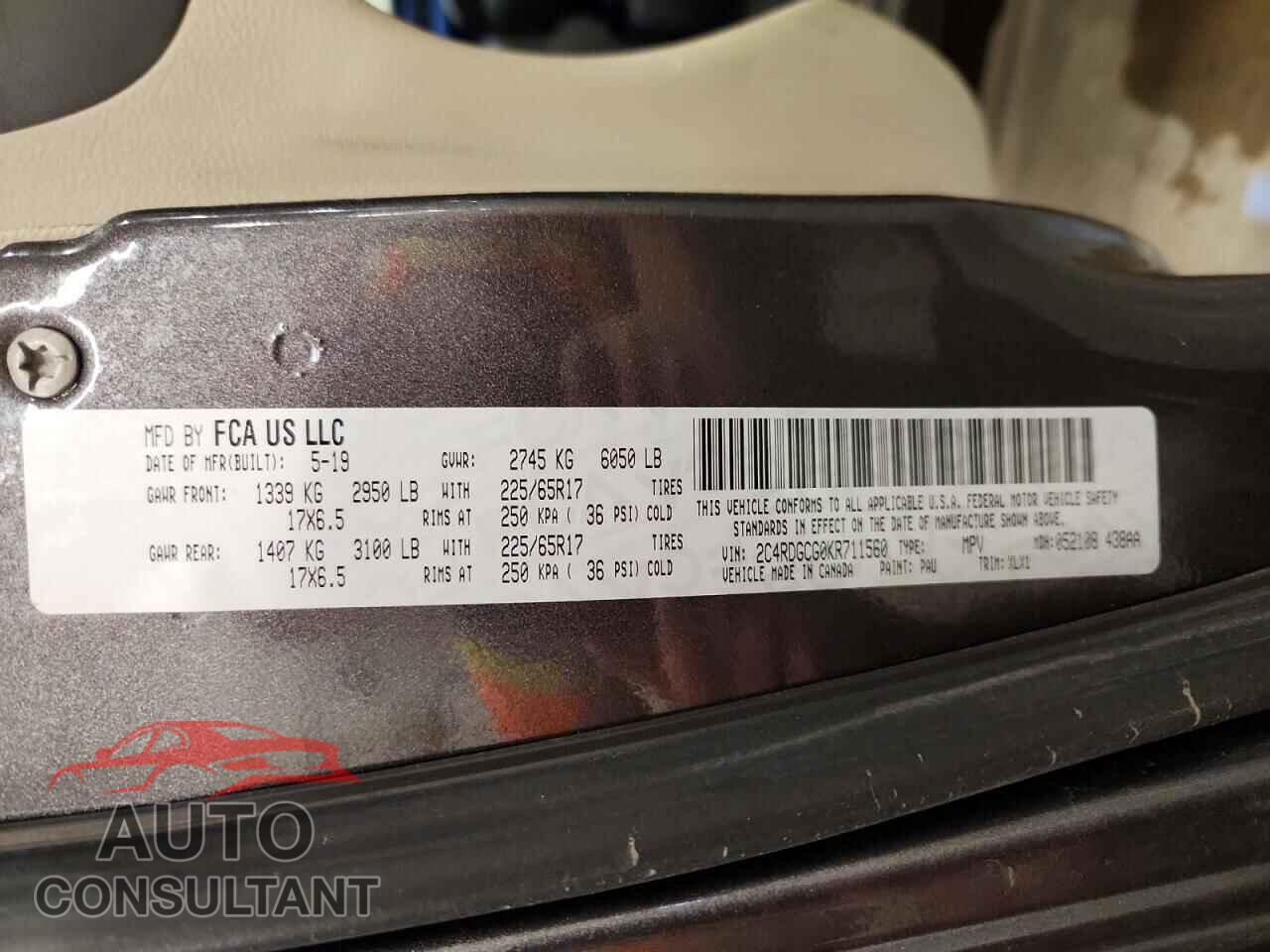 DODGE CARAVAN 2019 - 2C4RDGCG0KR711560