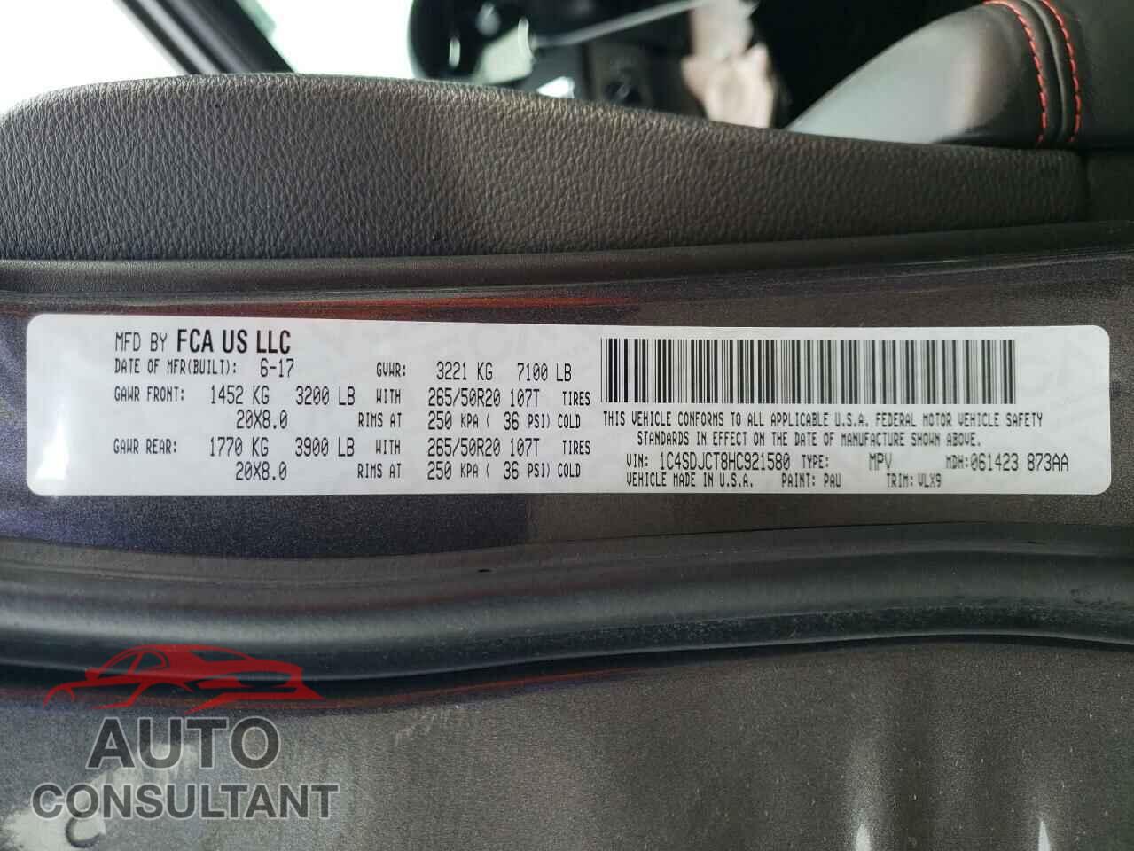 DODGE DURANGO 2017 - 1C4SDJCT8HC921580