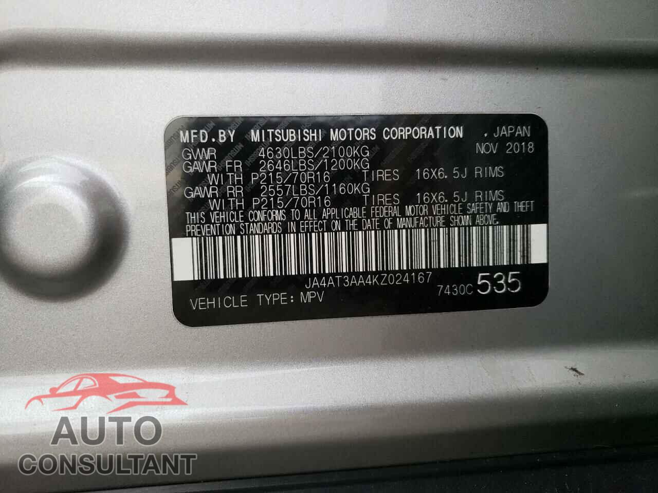 MITSUBISHI ECLIPSE 2019 - JA4AT3AA4KZ024167