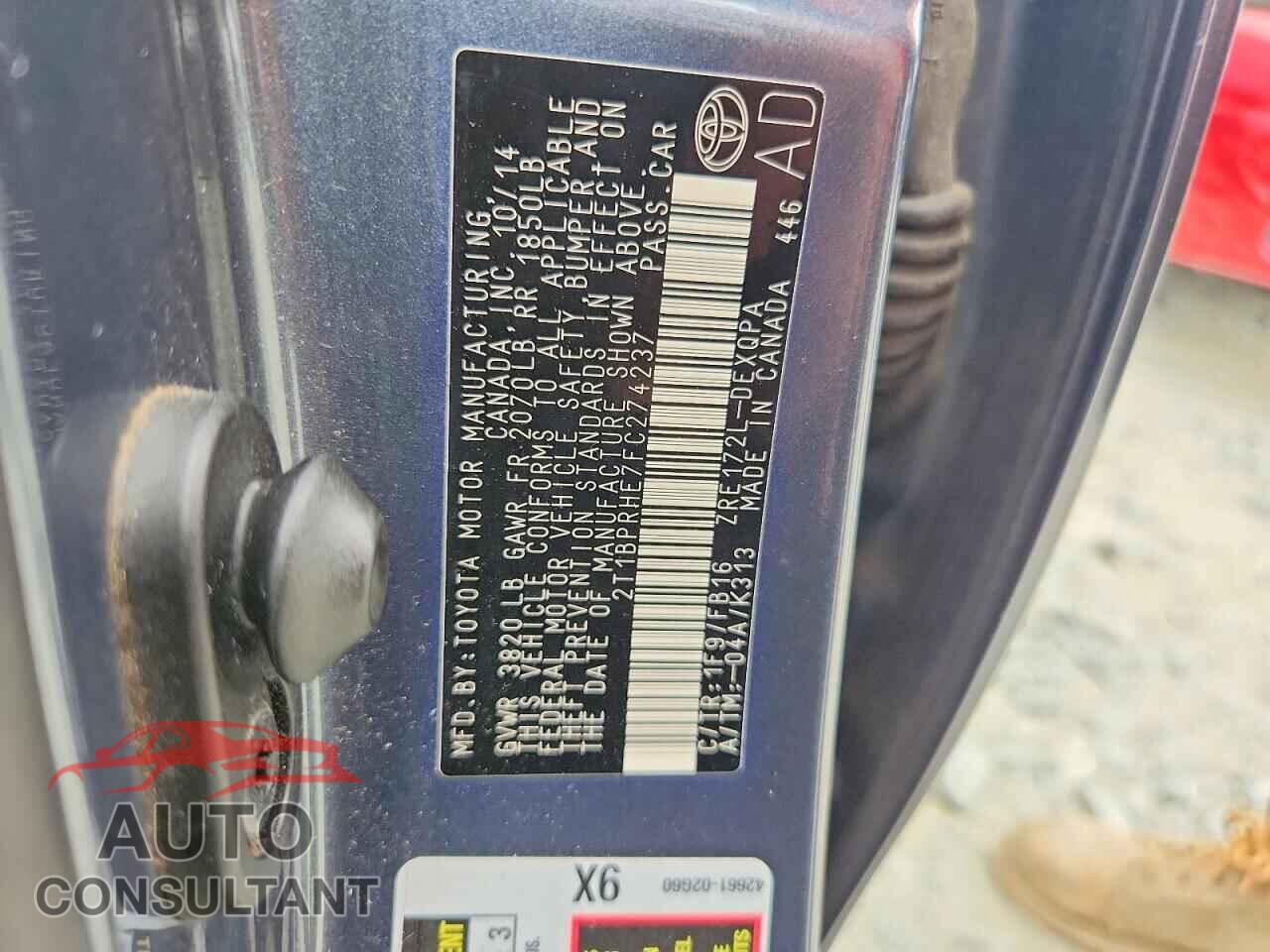 TOYOTA COROLLA 2015 - 2T1BPRHE7FC274237