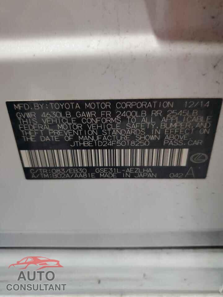 LEXUS IS 2015 - JTHBE1D24F5018250