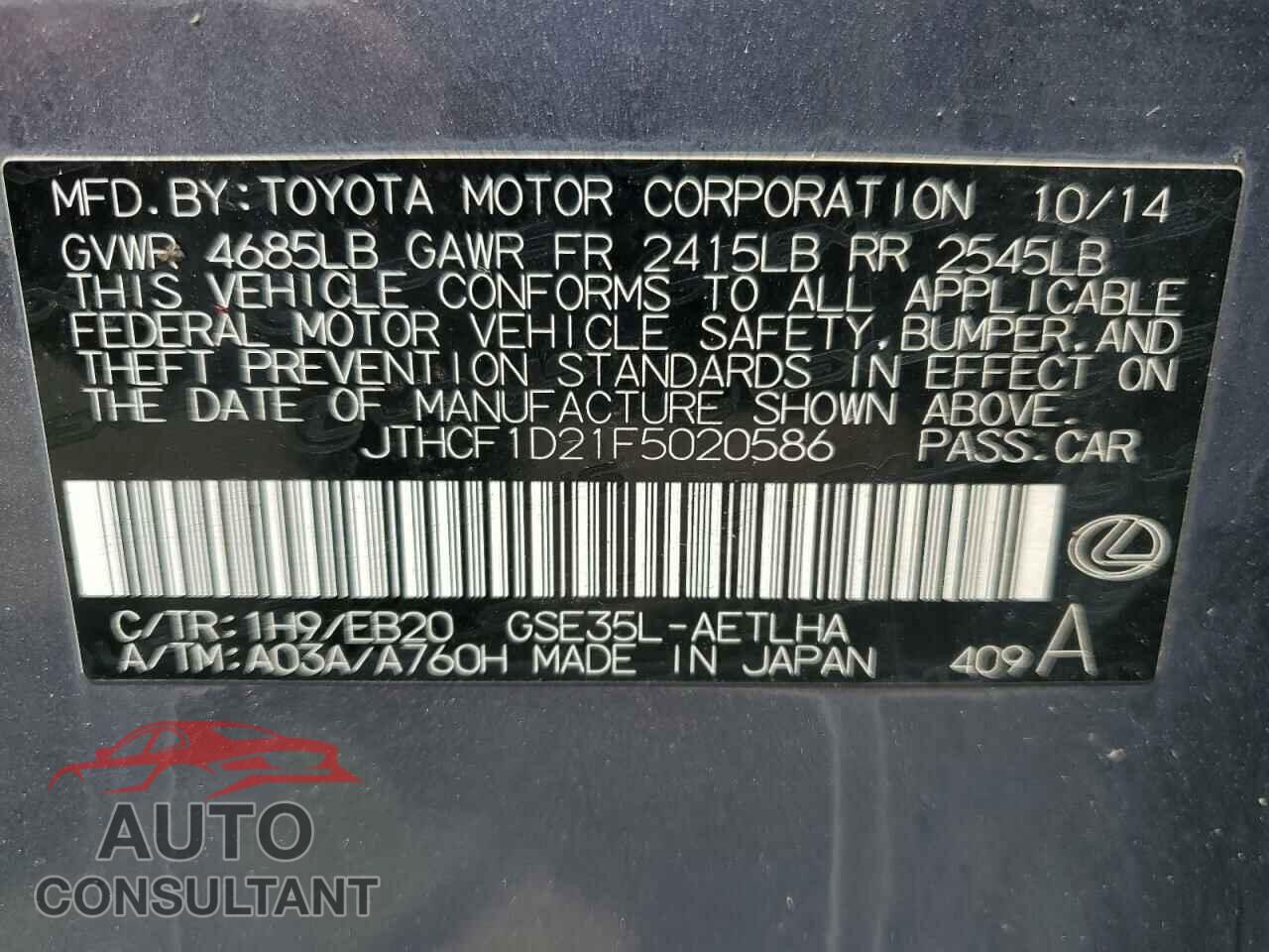 LEXUS IS 2015 - JTHCF1D21F5020586