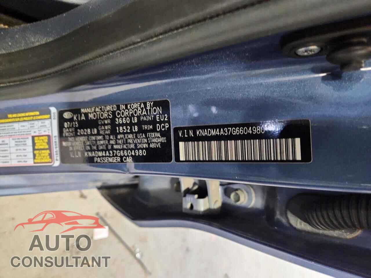 KIA RIO 2016 - KNADM4A37G6604980