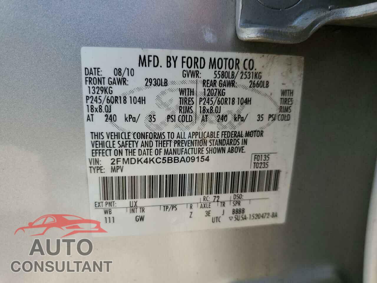 FORD EDGE 2011 - 2FMDK4KC5BBA09154