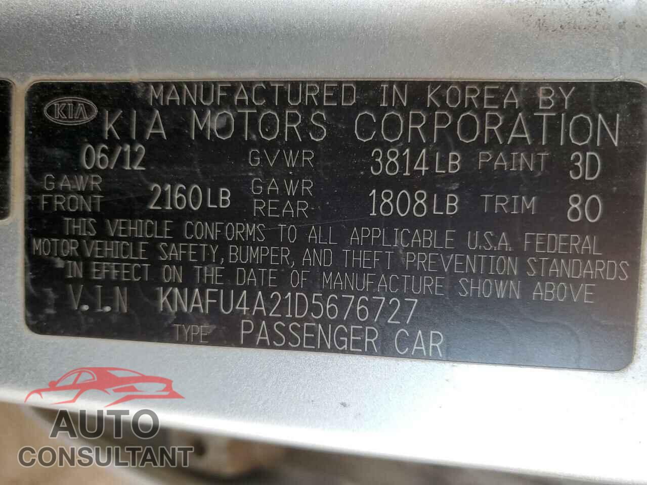 KIA FORTE 2013 - KNAFU4A21D5676727
