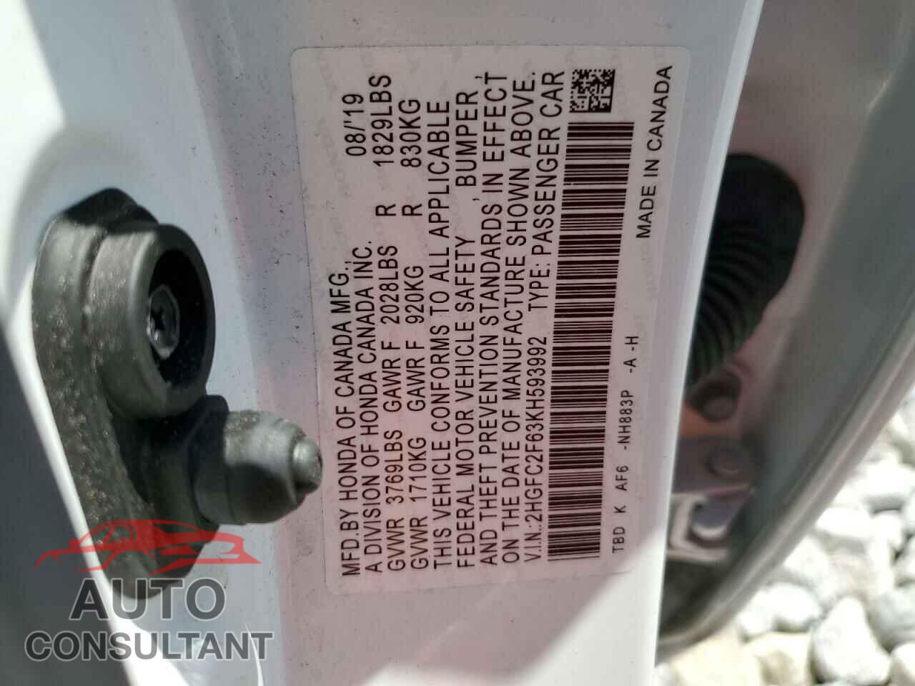 HONDA CIVIC 2019 - 2HGFC2F63KH593992