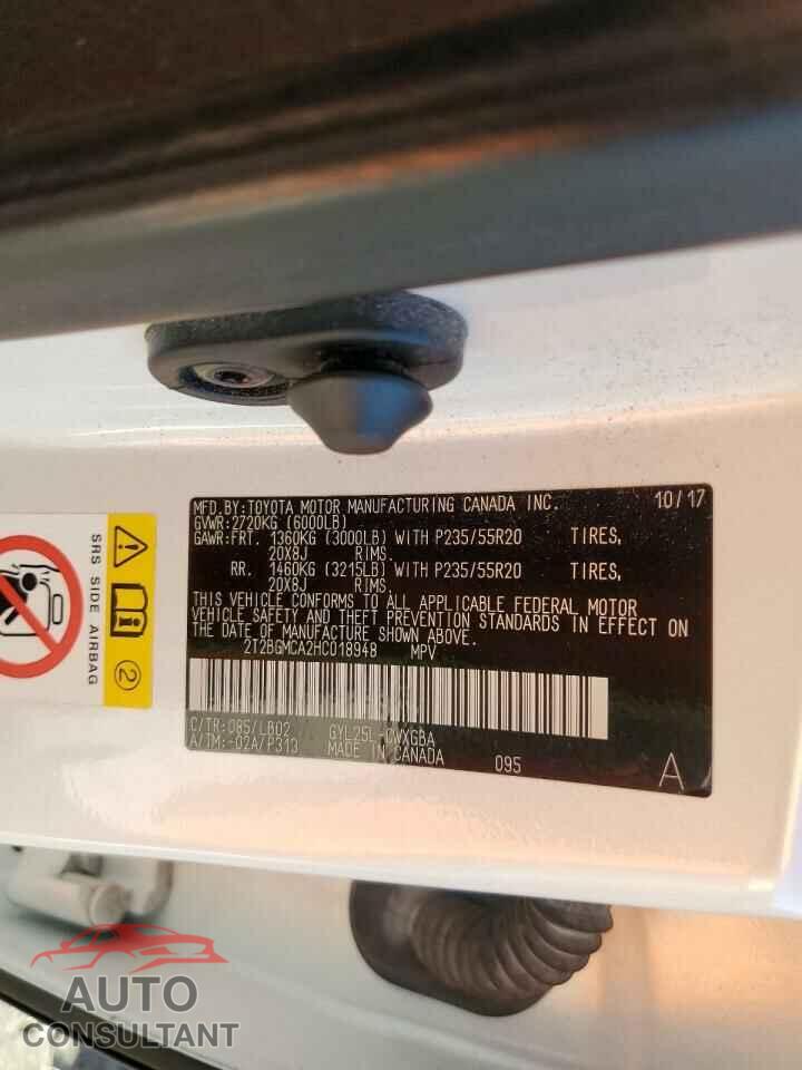 LEXUS RX450 2017 - 2T2BGMCA2HC018948