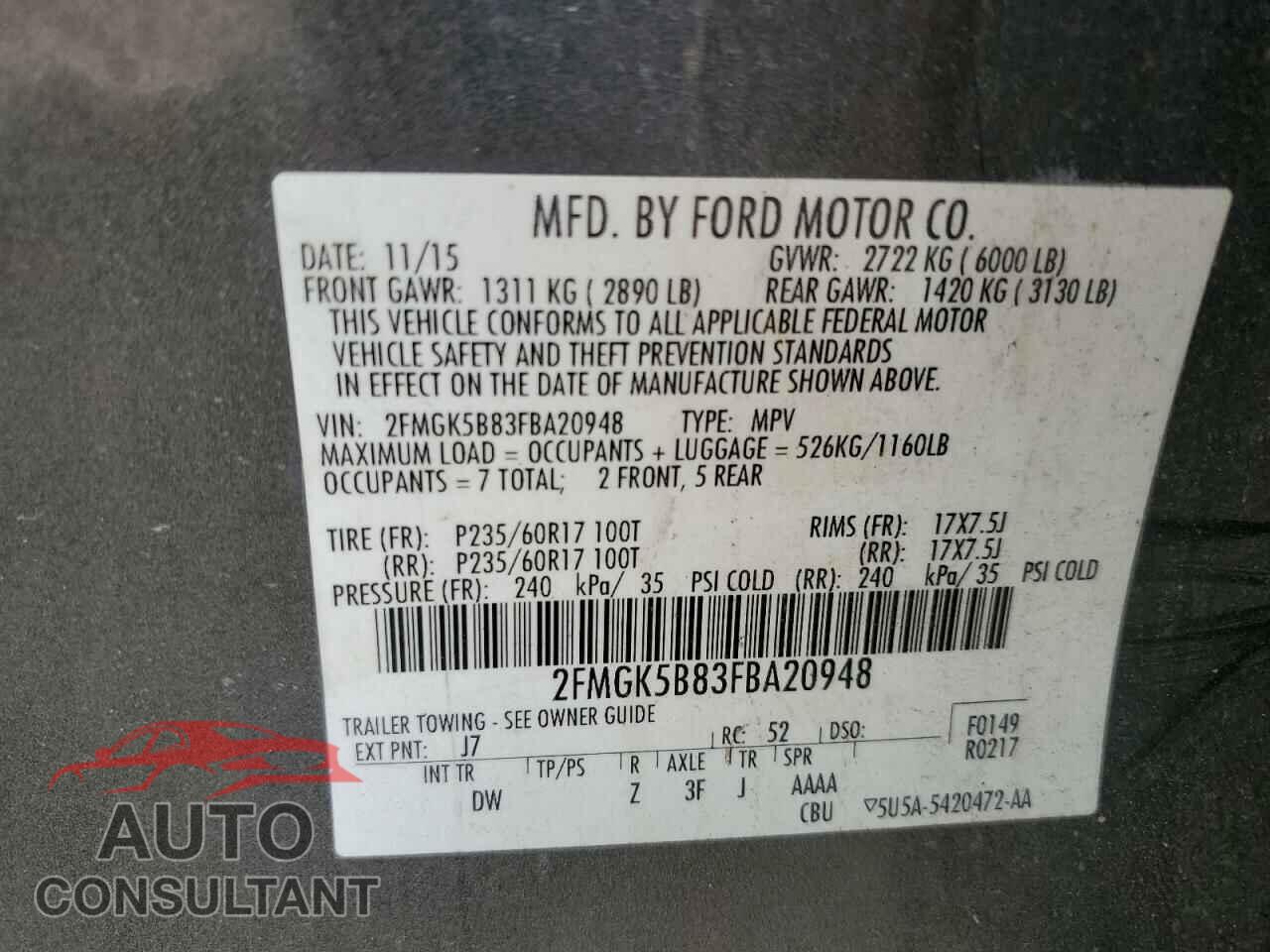 FORD FLEX 2015 - 2FMGK5B83FBA20948