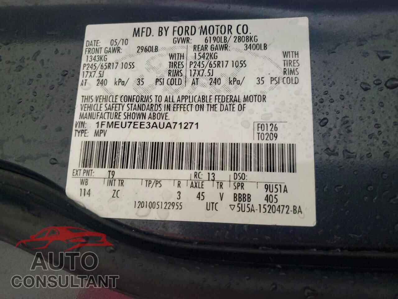 FORD EXPLORER 2010 - 1FMEU7EE3AUA71271