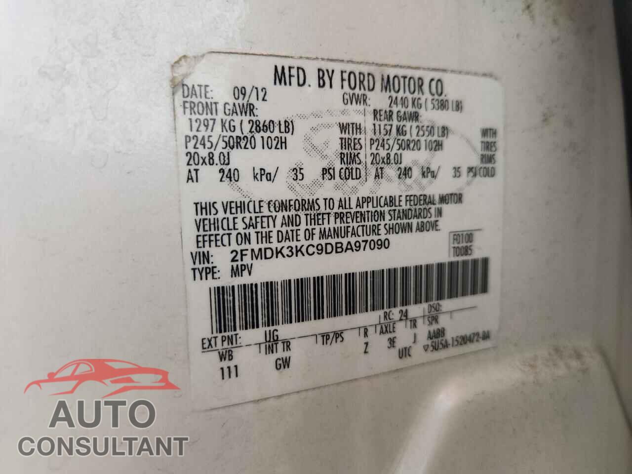FORD EDGE 2013 - 2FMDK3KC9DBA97090