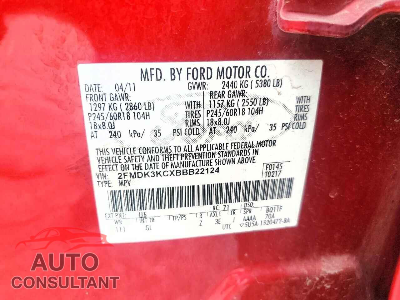 FORD EDGE 2011 - 2FMDK3KCXBBB22124