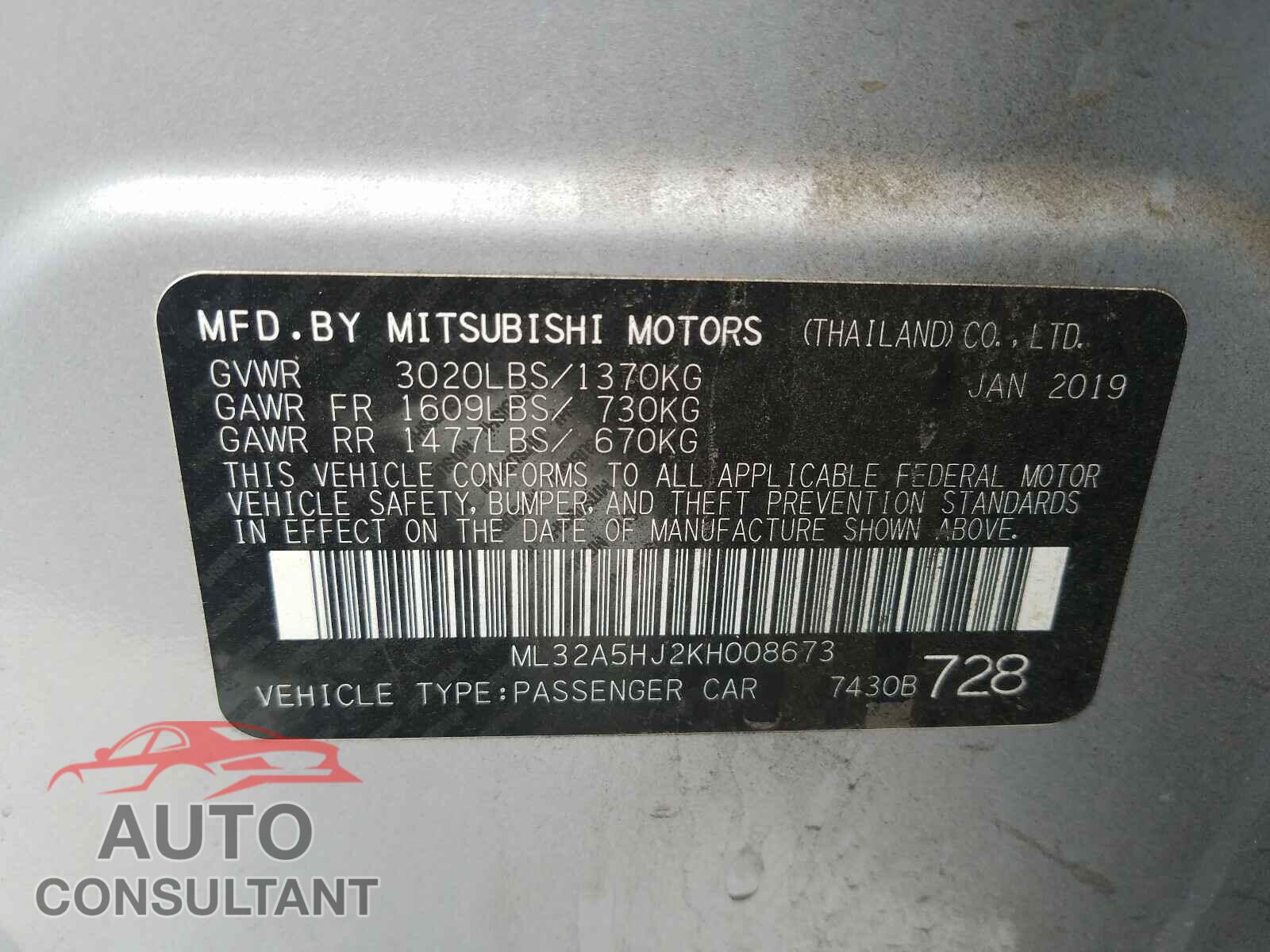 MITSUBISHI MIRAGE LE 2019 - ML32A5HJ2KH008673