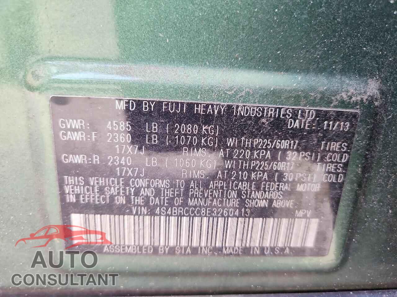 SUBARU OUTBACK 2014 - 4S4BRCCC8E3260413