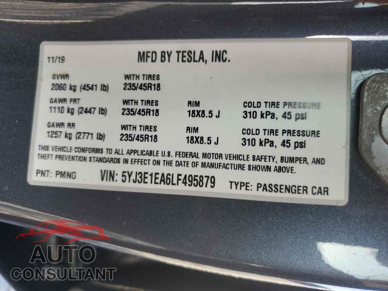 TESLA MODEL 3 2020 - 5YJ3E1EA6LF495879