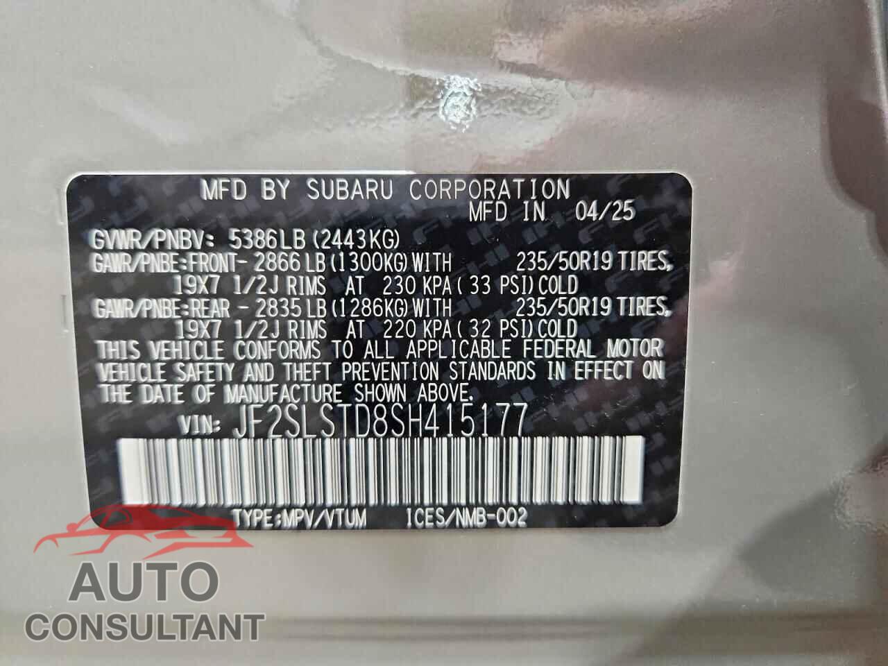 SUBARU FORESTER 2025 - JF2SLSTD8SH415177