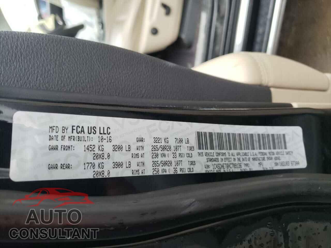 DODGE DURANGO 2017 - 1C4SDHET6HC709136