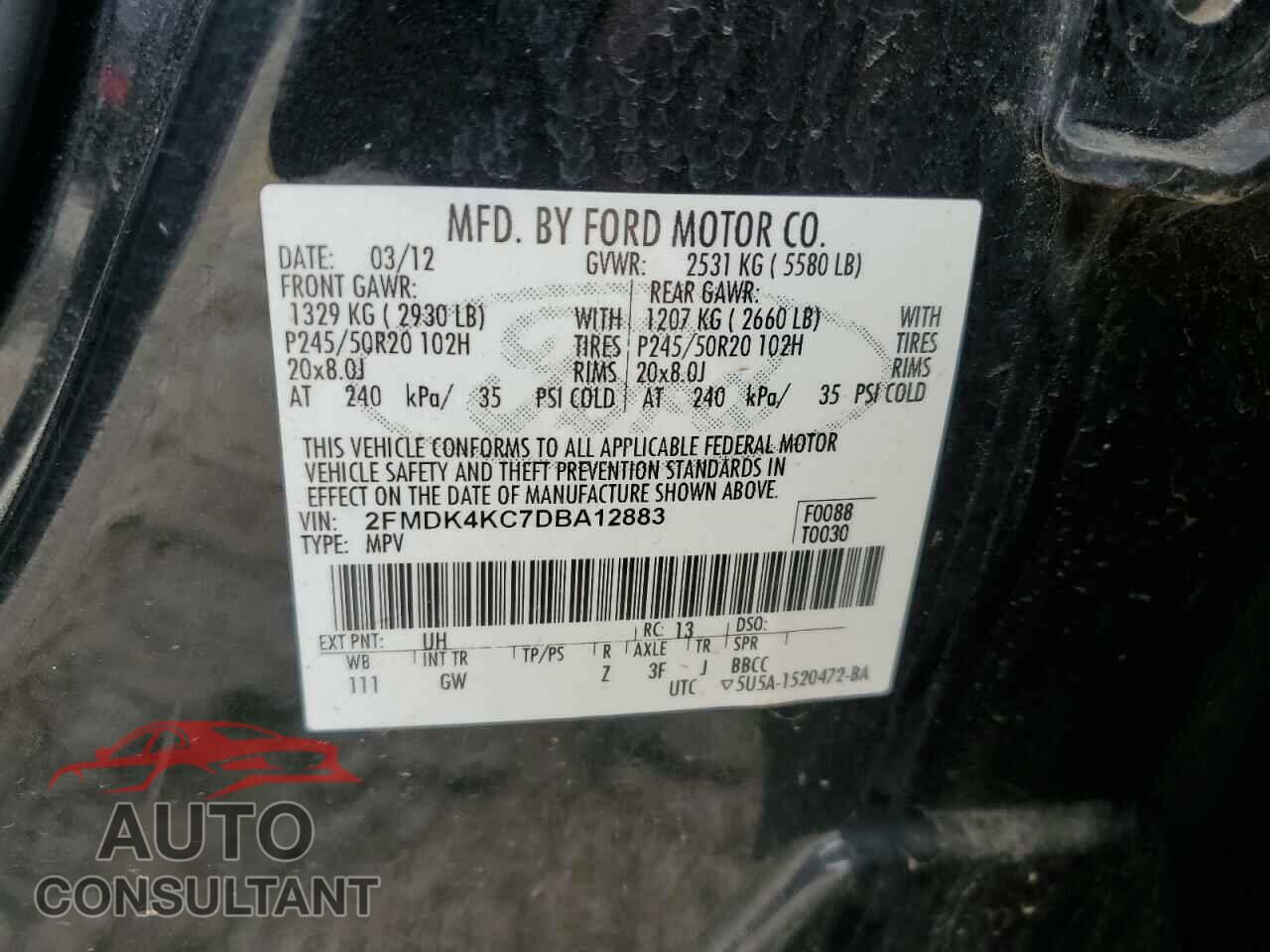 FORD EDGE 2013 - 2FMDK4KC7DBA12883