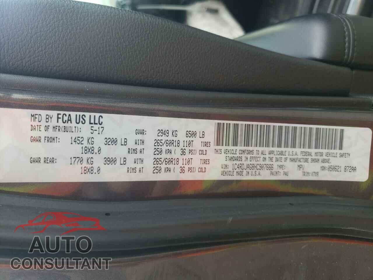 DODGE DURANGO 2017 - 1C4RDJAG8HC907666