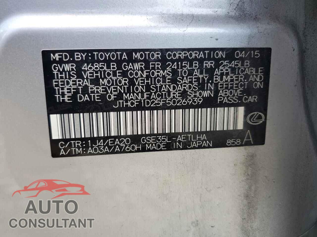 LEXUS IS 2015 - JTHCF1D25F5026939