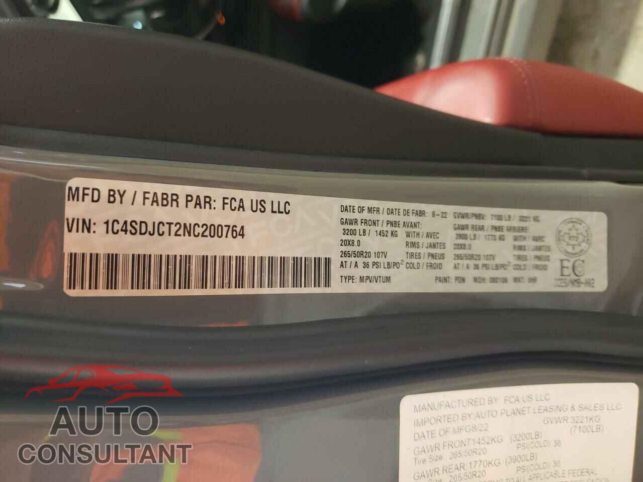 DODGE DURANGO 2022 - 1C4SDJCT2NC200764