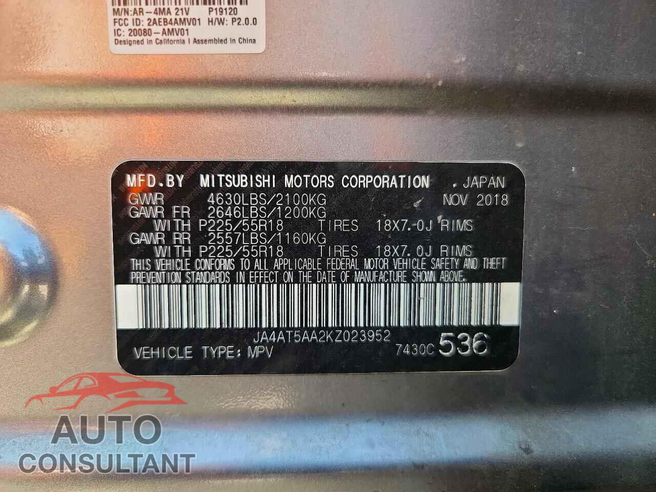MITSUBISHI ECLIPSE 2019 - JA4AT5AA2KZ023952