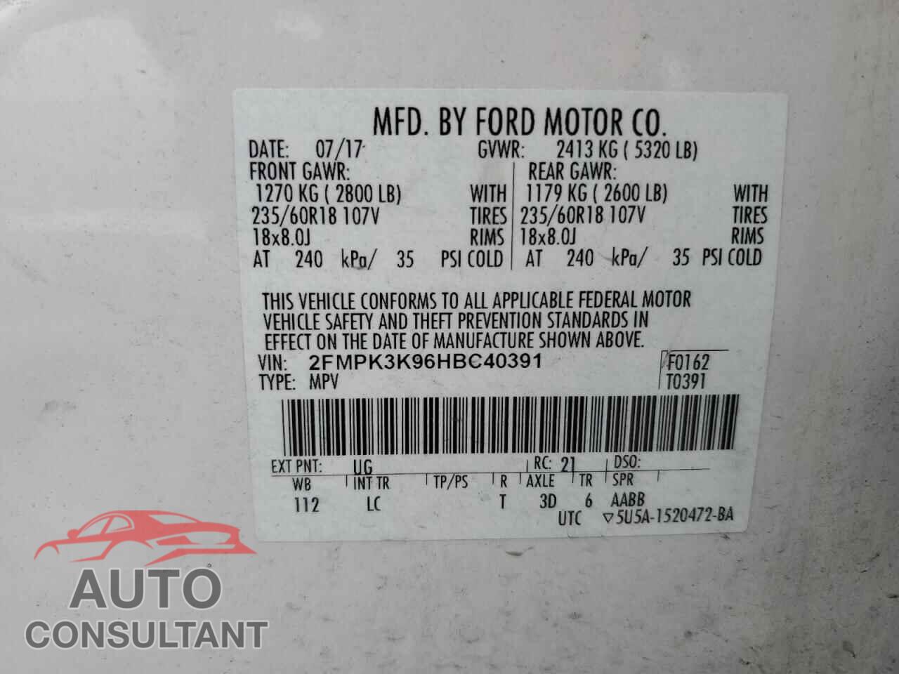 FORD EDGE 2017 - 2FMPK3K96HBC40391