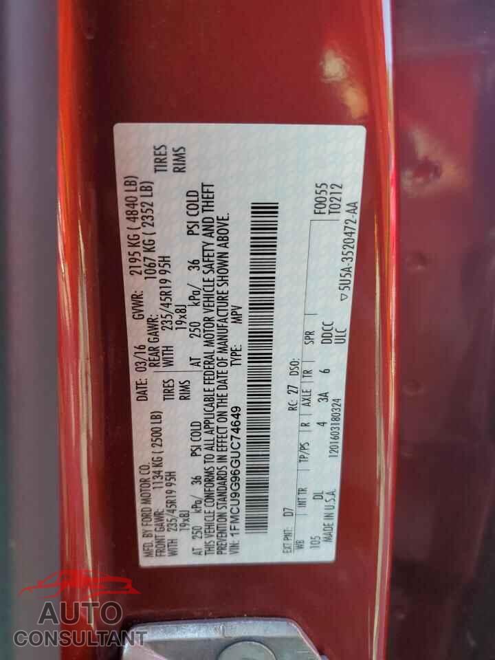 FORD ESCAPE 2016 - 1FMCU9G96GUC74649