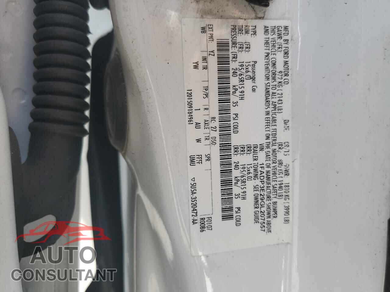 FORD FOCUS 2016 - 1FADP3E29GL207557