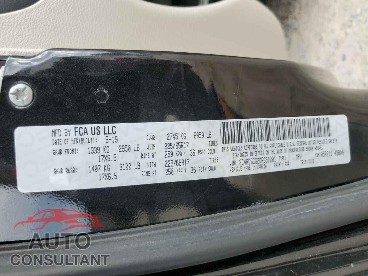 DODGE CARAVAN 2019 - 2C4RDGCG2KR691201