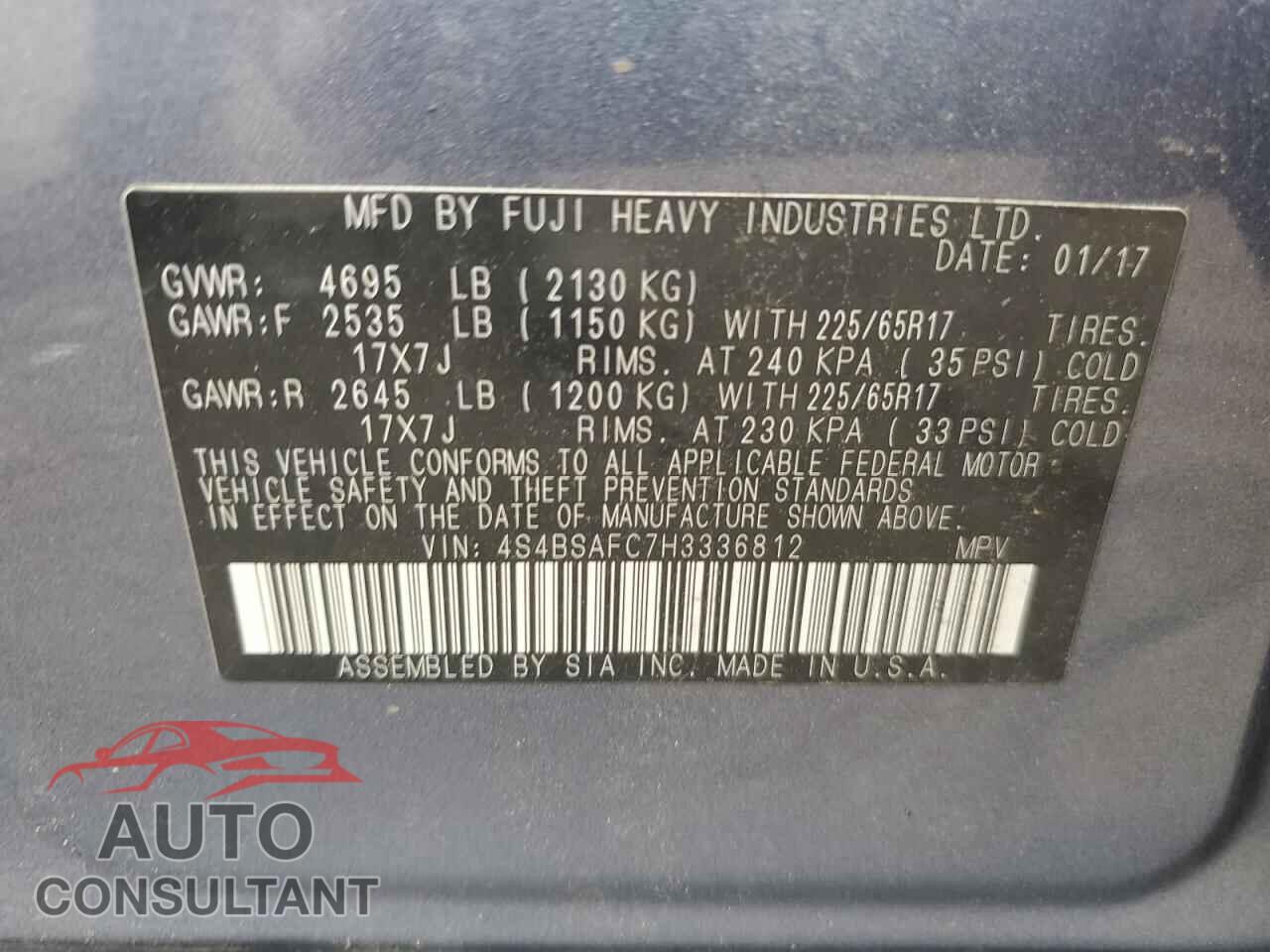 SUBARU OUTBACK 2017 - 4S4BSAFC7H3336812