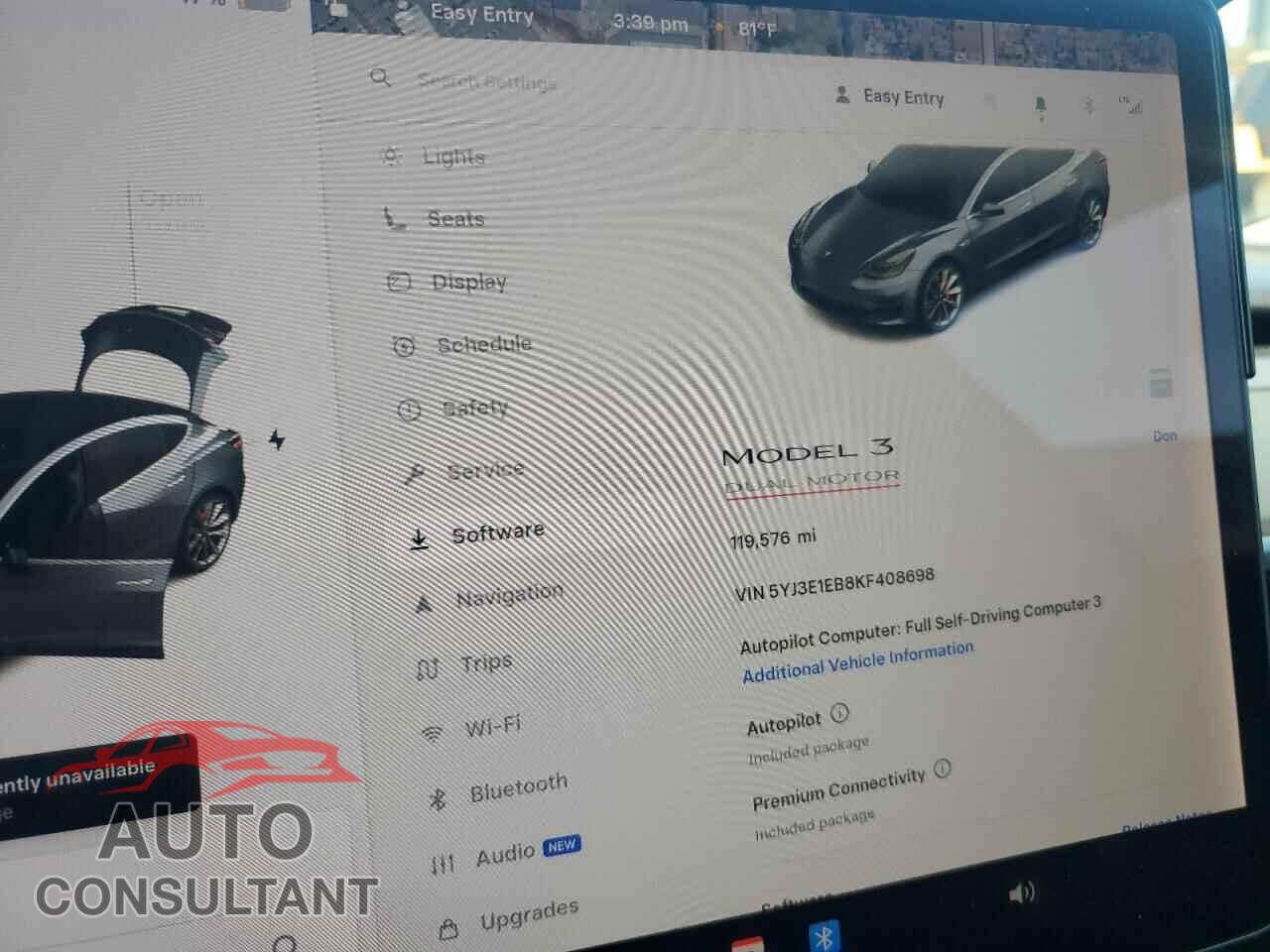 TESLA MODEL 3 2019 - 5YJ3E1EB8KF408698