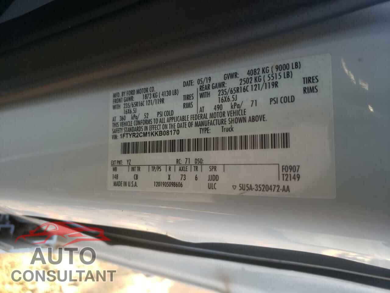 FORD TRANSIT CO 2019 - 1FTYR2CM1KKB08170