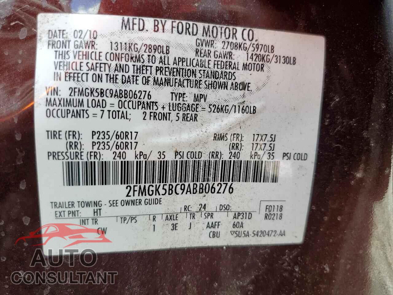 FORD FLEX 2010 - 2FMGK5BC9ABB06276