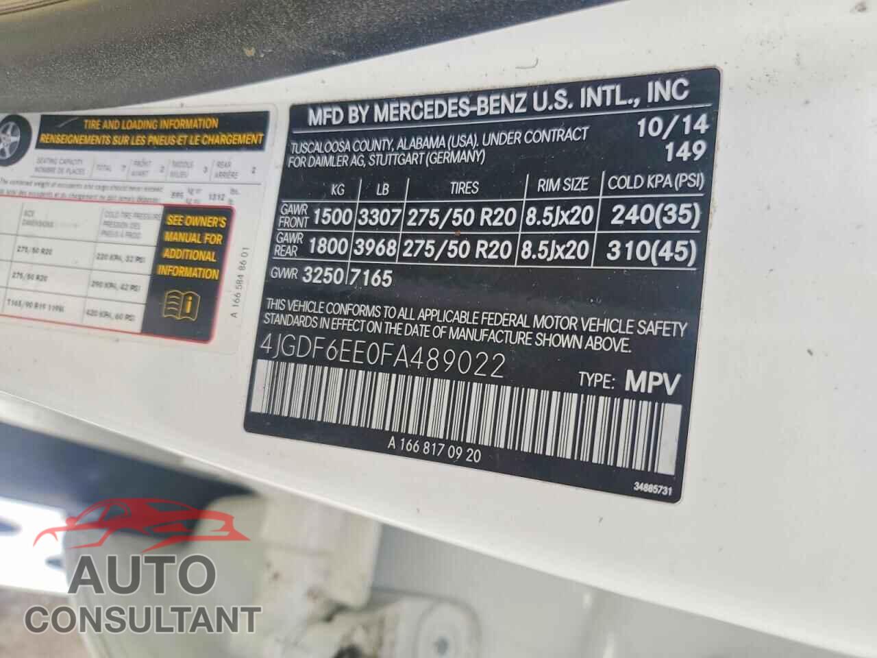 MERCEDES-BENZ GL-CLASS 2015 - 4JGDF6EE0FA489022
