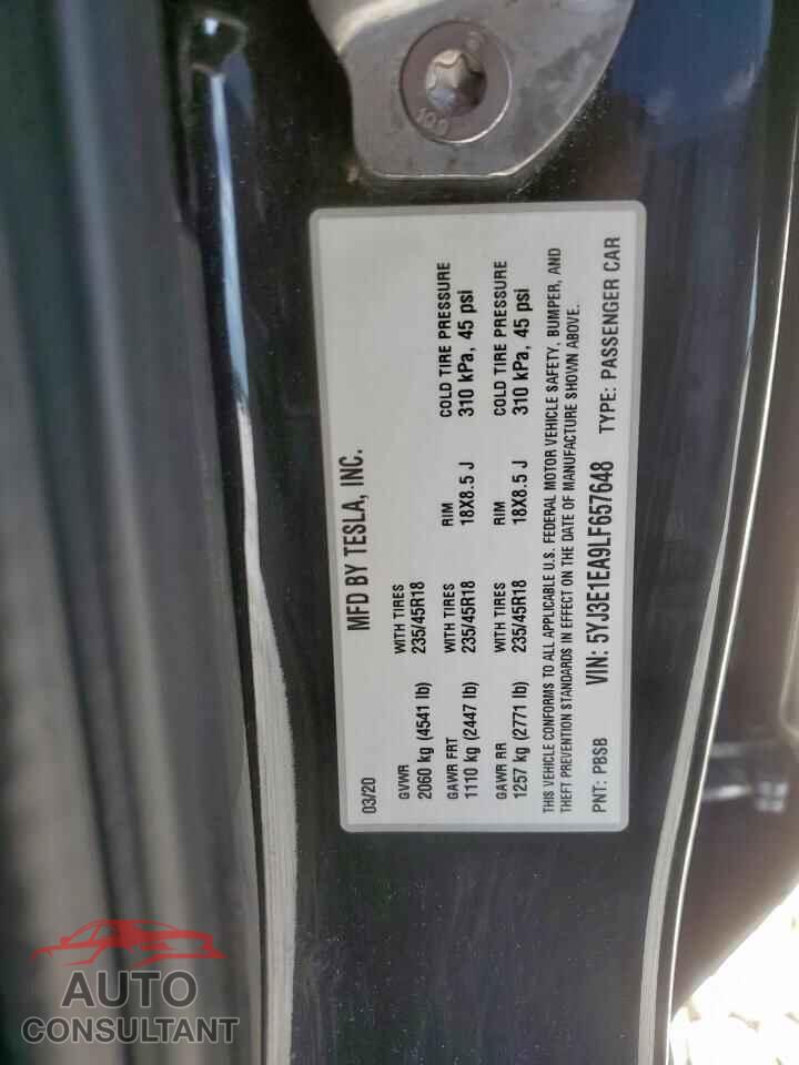TESLA MODEL 3 2020 - 5YJ3E1EA9LF657648