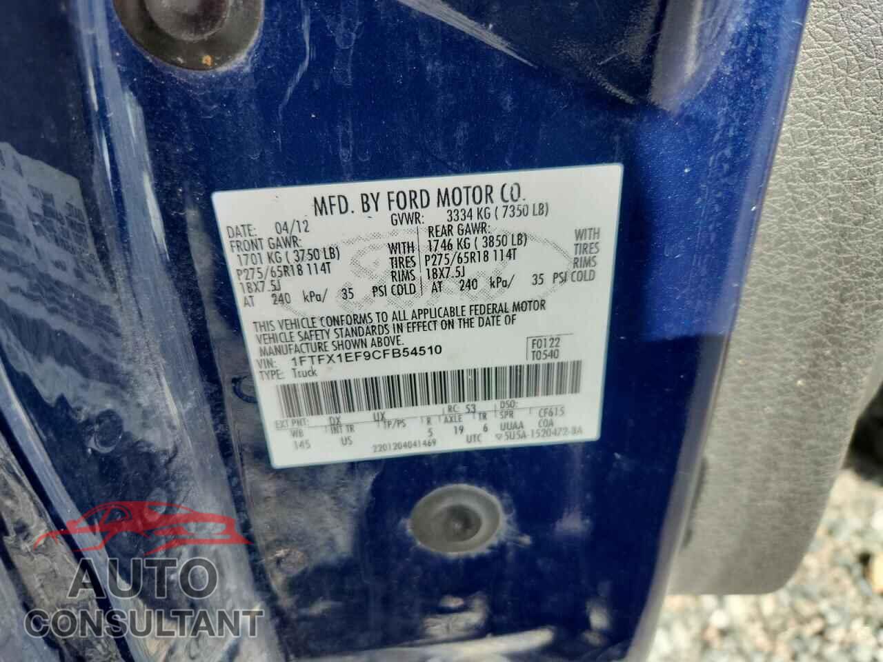 FORD F150 2012 - 1FTFX1EF9CFB54510