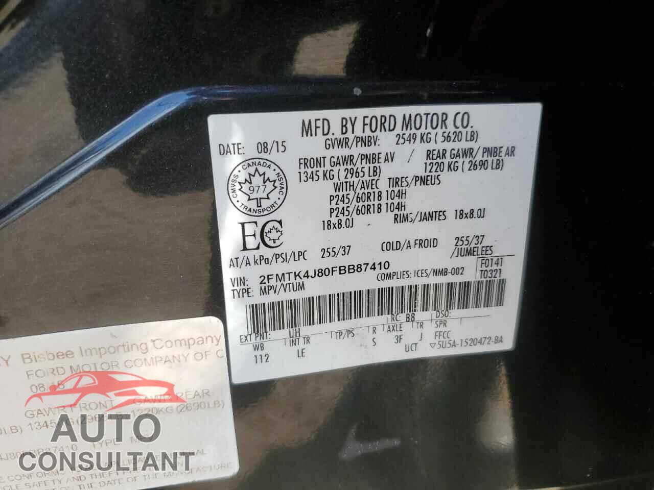 FORD EDGE 2015 - 2FMTK4J80FBB87410