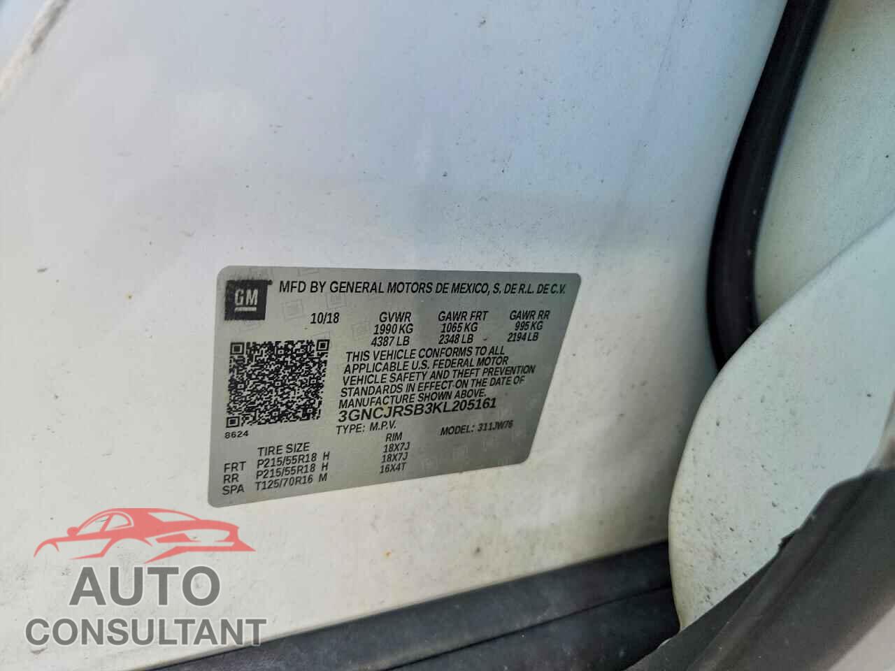 CHEVROLET TRAX 2019 - 3GNCJRSB3KL205161