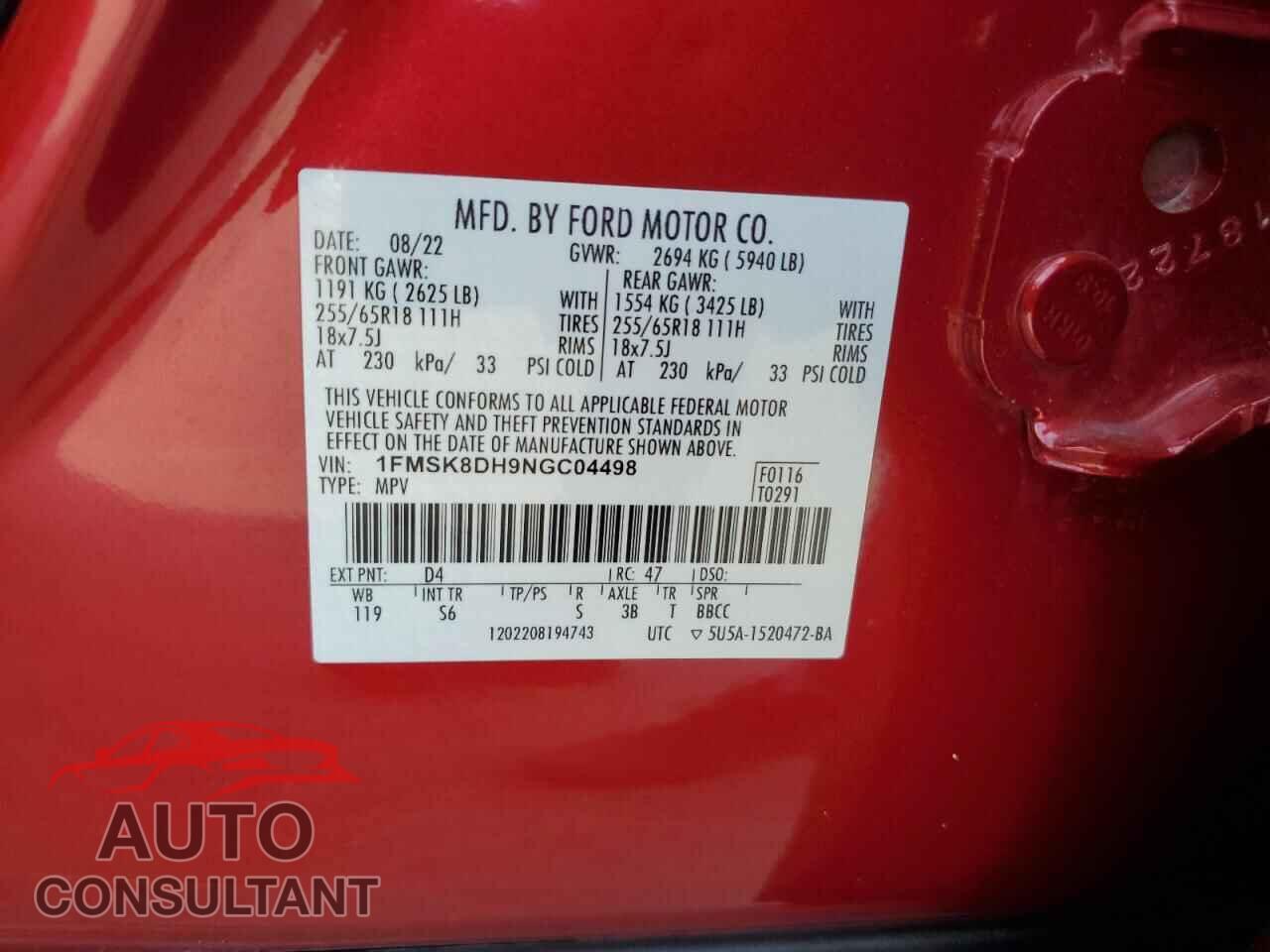 FORD EXPLORER 2022 - 1FMSK8DH9NGC04498