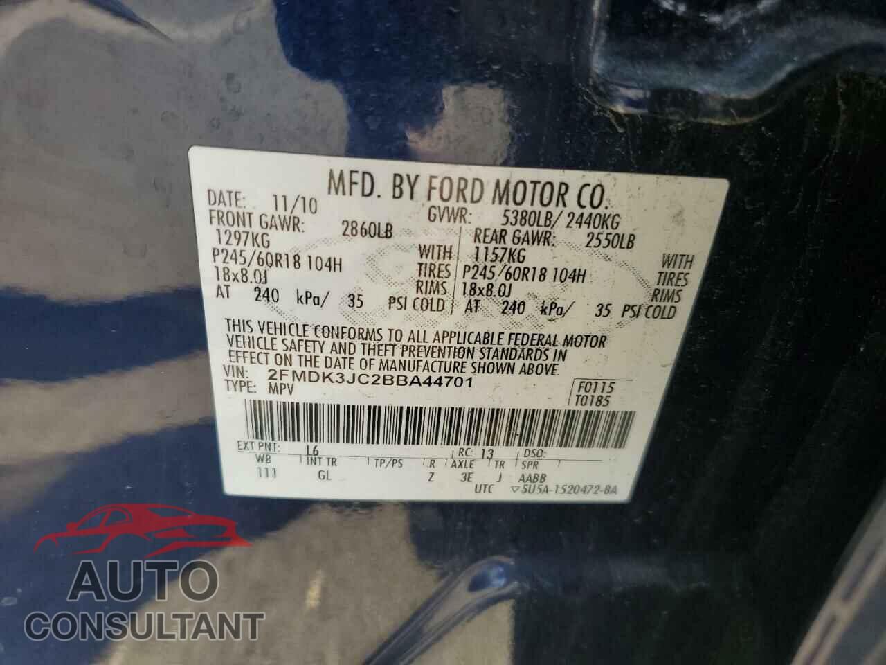 FORD EDGE 2011 - 2FMDK3JC2BBA44701