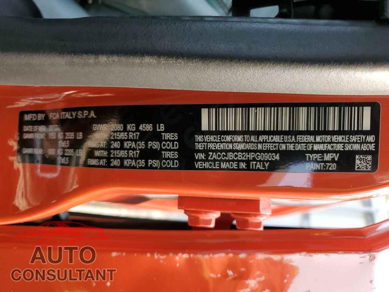 JEEP RENEGADE 2017 - ZACCJBCB2HPG09034