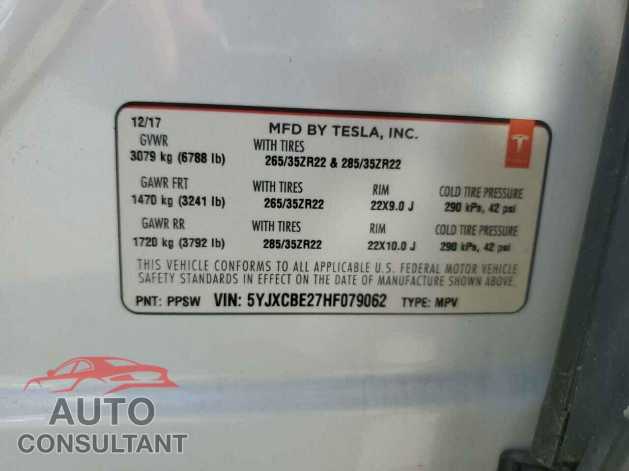 TESLA MODEL X 2017 - 5YJXCBE27HF079062