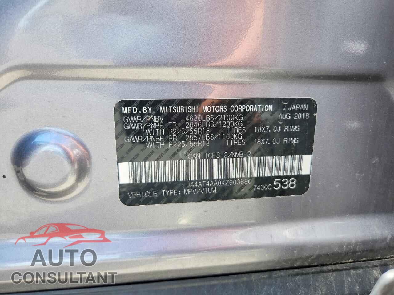 MITSUBISHI ECLIPSE 2019 - JA4AT4AA0KZ603680