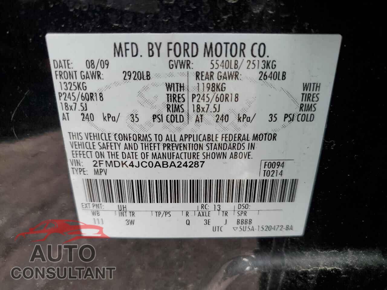 FORD EDGE 2010 - 2FMDK4JC0ABA24287