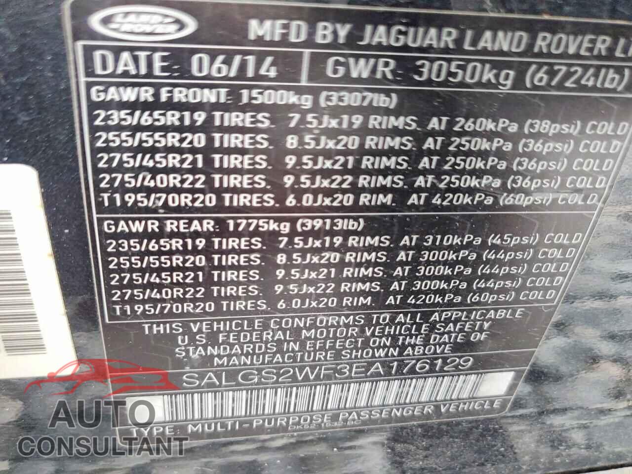 LAND ROVER RANGEROVER 2014 - SALGS2WF3EA176129