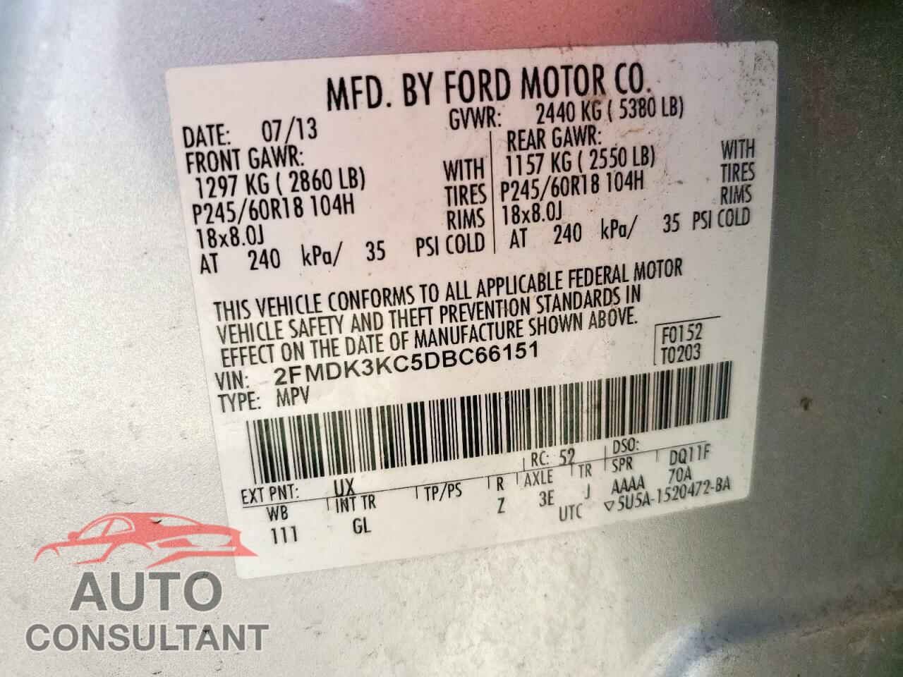 FORD EDGE 2013 - 2FMDK3KC5DBC66151