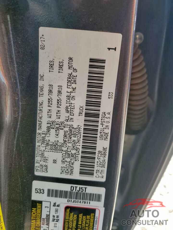 TOYOTA TUNDRA 2017 - 5TFEW5F17HX220997