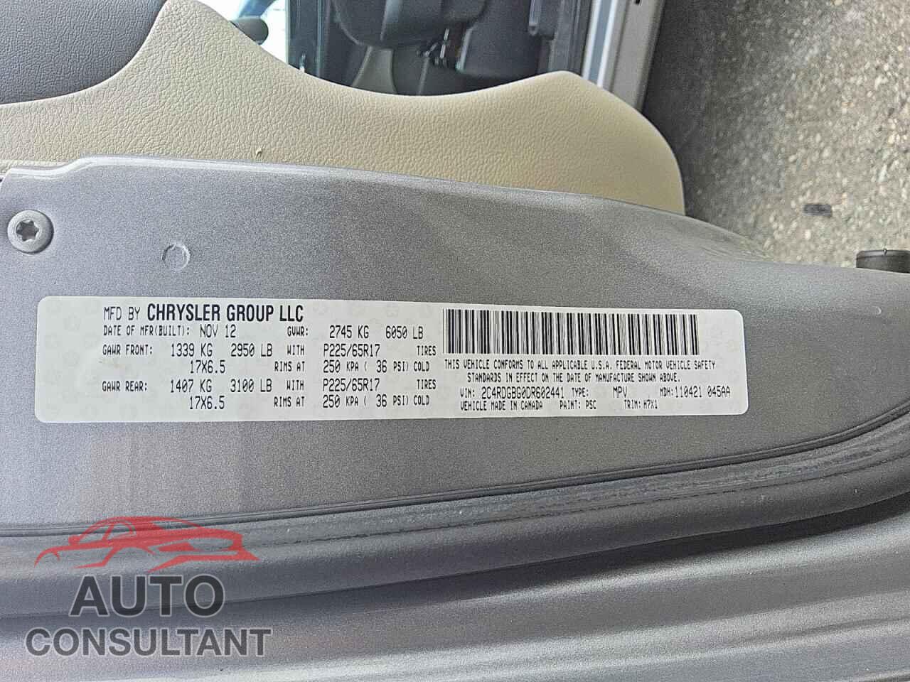 DODGE CARAVAN 2013 - 2C4RDGBG0DR602441